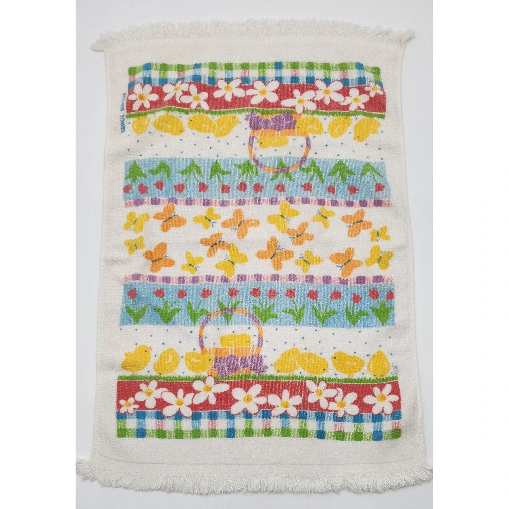 Cecil Saydah Hand Towels 2pc Set White Multicolor Easter Spring Chicks Vintage